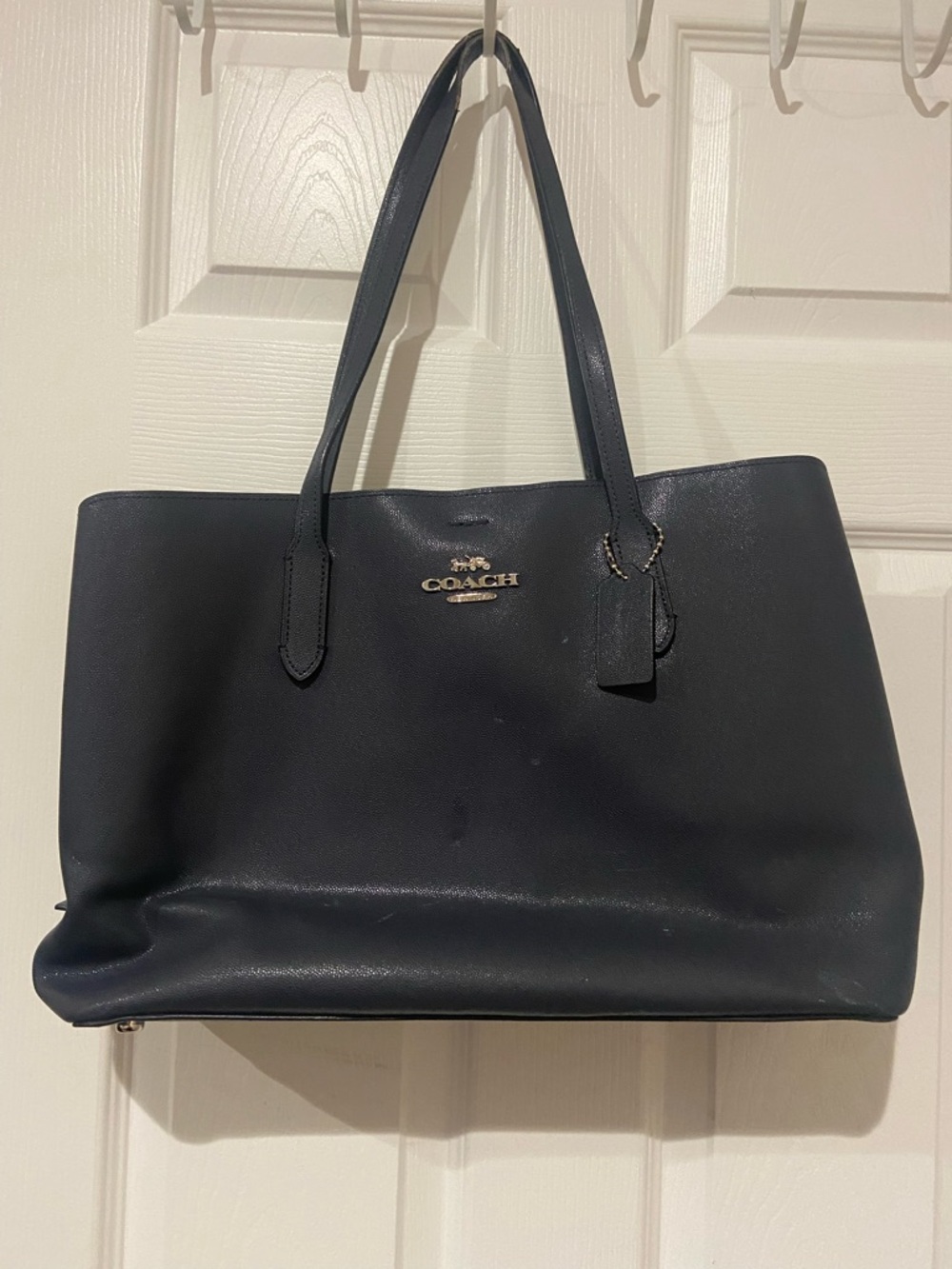 Coach Navy Leather Tote with Gold Logo Hardware